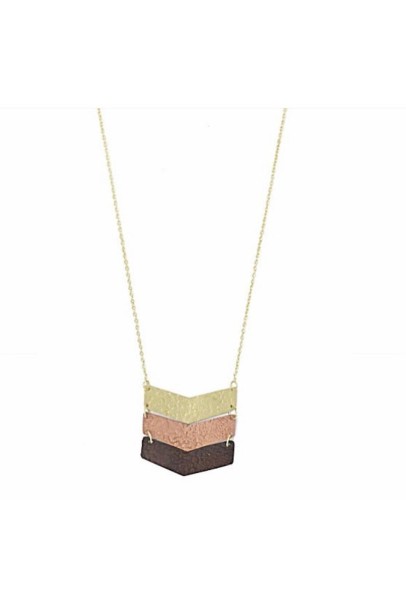 Three tone embossed chain necklace